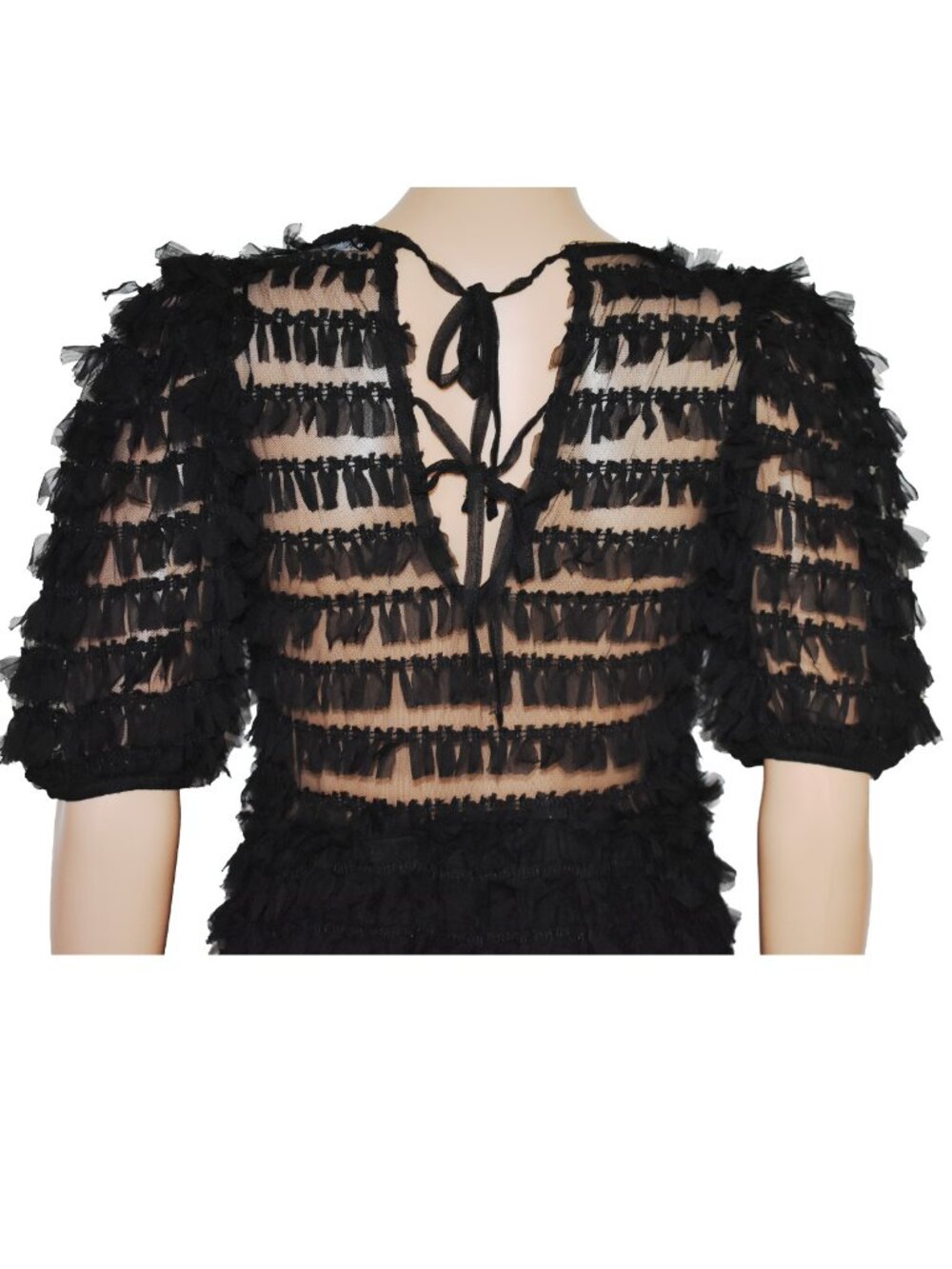 Zara Women’s Dress Puff Sleeves Textured Fringe Detailing Black Size S NEW - Picture 3 of 5